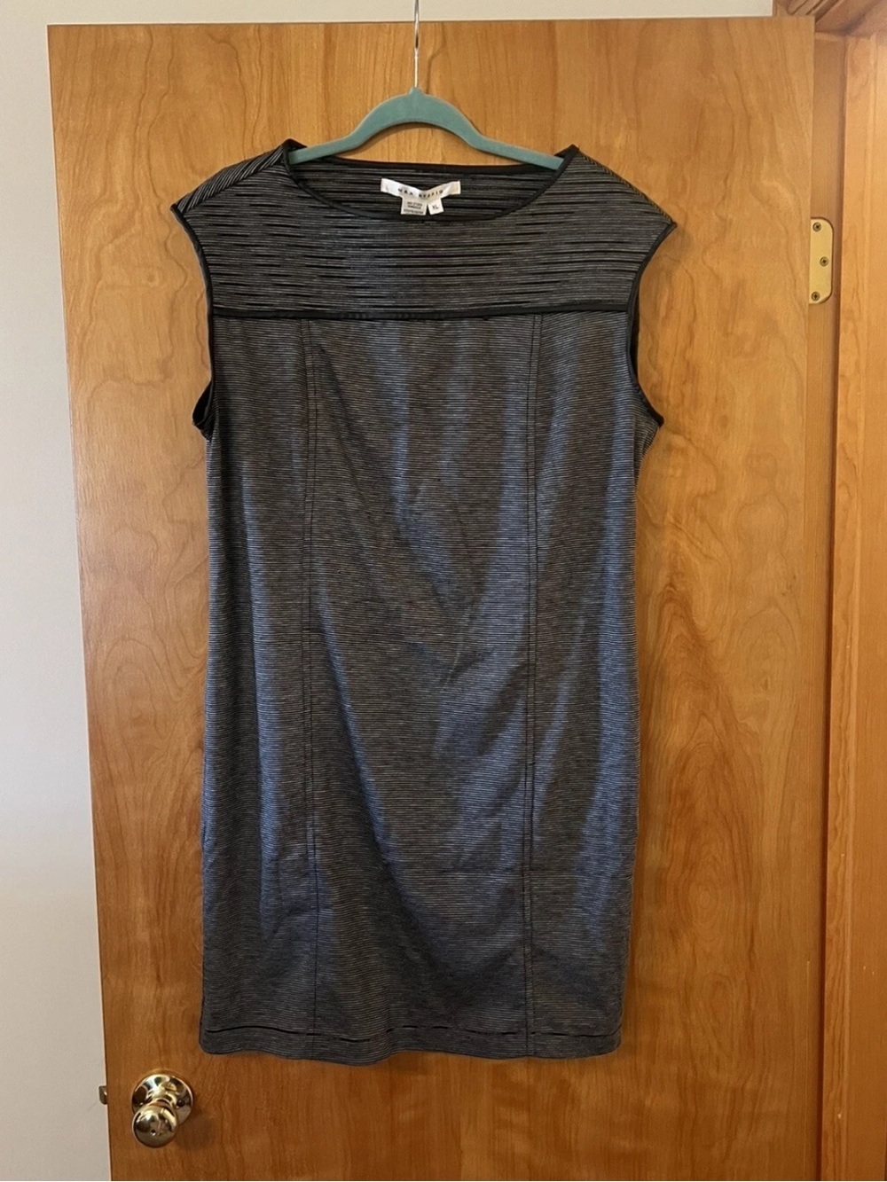Max Studio Charcoal Gray Horizontal Striped Dress Piping Trim NWT Size XL FLAW